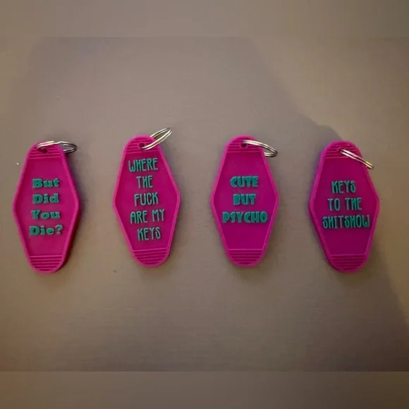 Pink Keychain Set with Humorous Text - Picture 1 of 1